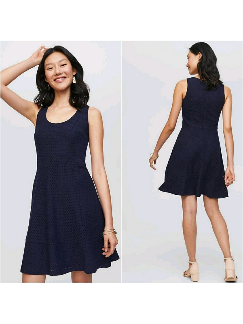 The Loft x Ann Taylor Sleeveless Navy Textured Dress